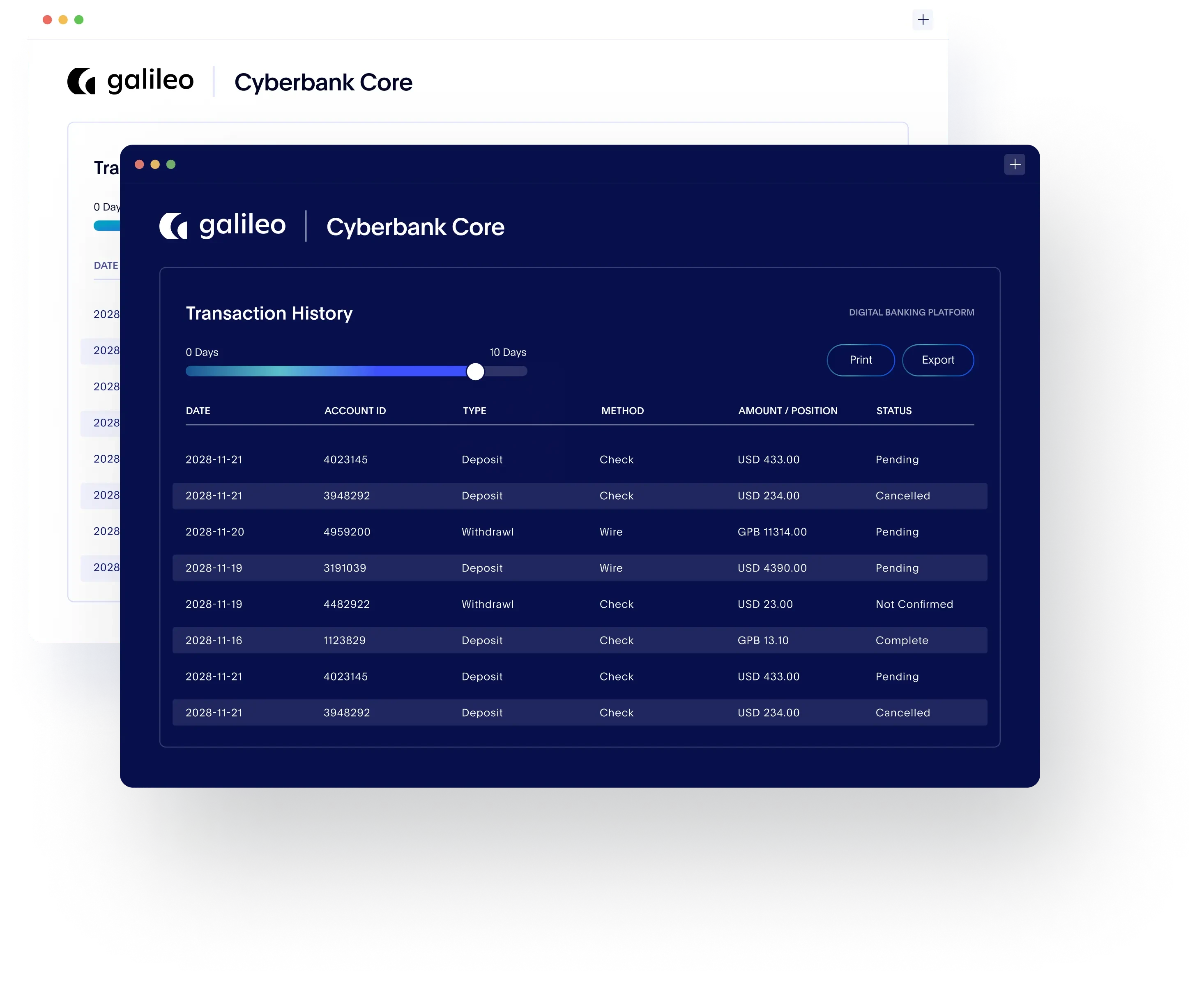 payment processing and cyberbank core transaction ui